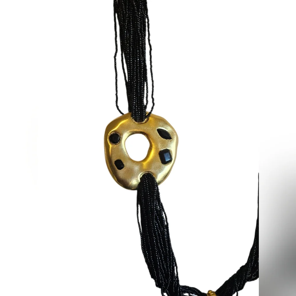 Elegant Multi Stranded Black Seeded Necklace